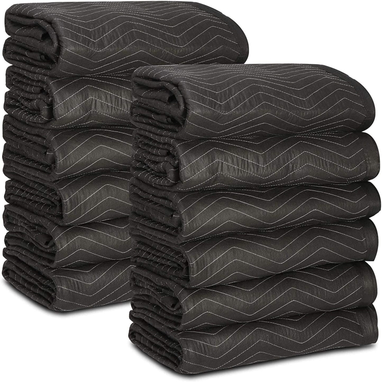 

[US Warehouse] 12 PCS Non-woven Cotton Wavy Stripes Furniture Moving Blanket, Size: 183x203cm (Black)