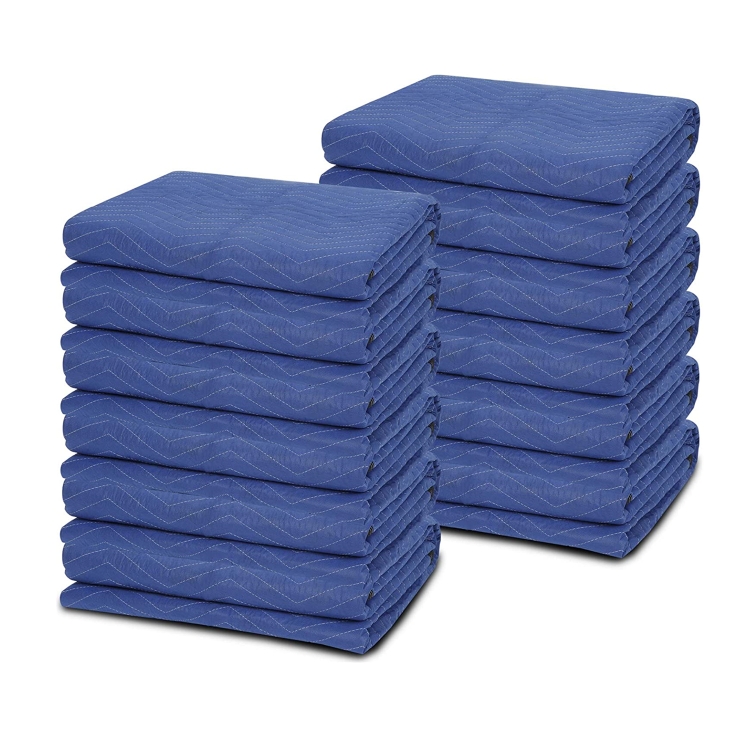 

[US Warehouse] 12 PCS Non-woven Cotton Wavy Stripes Furniture Moving Blanket, Size: 183x203cm (Blue)