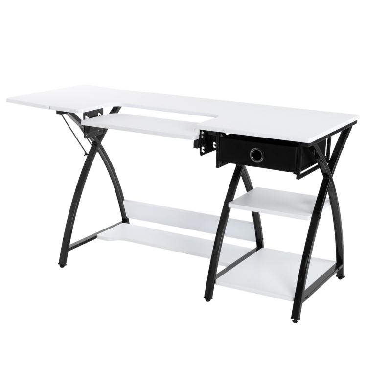 

[US Warehouse] Sewing Machine Cutting Table Worktable Computer Desk, Size: 145.01x59.99x75.01cm (White)