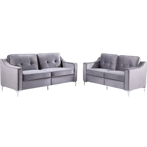 

[US Warehouse] 2 In 1 2 Seats + 3 Seats Classic Modern Tufted Velvet Upholstered Loveseat Sofa Set (Grey)