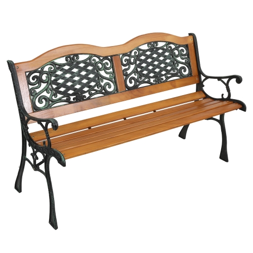 

[US Warehouse] 49 inch Outdoor Garden Double Arch Hardwood Slats Cast Iron Frame Patio Bench Park Seat