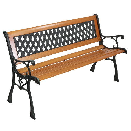 

[US Warehouse] 49 inch Hardwood Cast Iron Weave Style Outdoor Garden Patio Bench Park Seat