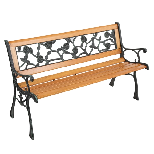 

[US Warehouse] 49 inch Hardwood Cast Iron Rose Style Outdoor Garden Patio Bench Park Seat