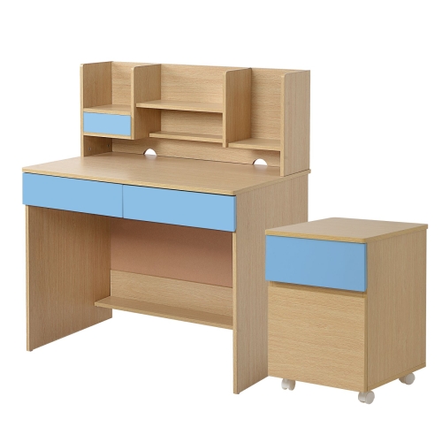 

[JPN Warehouse] Study Desk with Drawers & Bookshelves & Movable Cabinets, Size: 94x94x55cm(Blue)