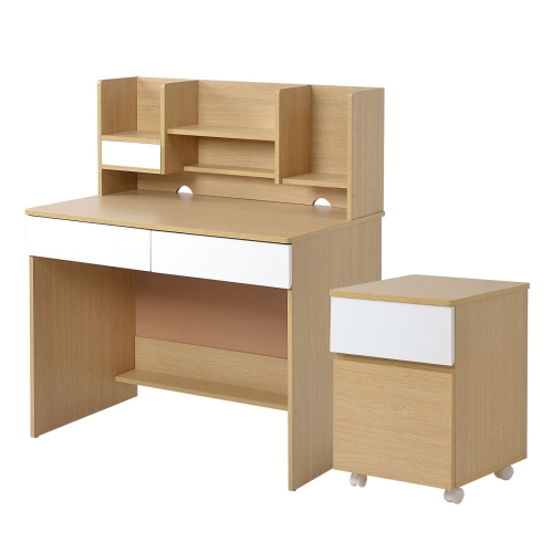 

[JPN Warehouse] Study Desk with Drawers & Bookshelves & Movable Cabinets, Size: 94x94x55cm(White)