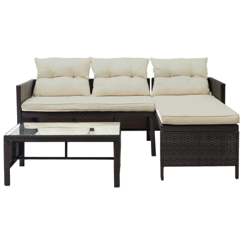 

[US Warehouse] 3 PCS/Set Outdoor Rattan Furniture Sofa with Cushions