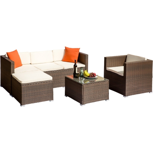 

[US Warehouse] 4 PCS / Set Rattan Patio Furniture Wicker Sofa