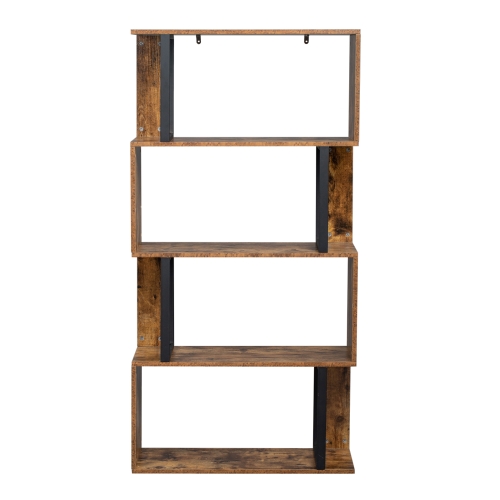 

[US Warehouse] Vintage Industrial Style S-Shaped Bookshelf with 4 Tier Display Shelf, Size: 74.93x29.97x143.26cm
