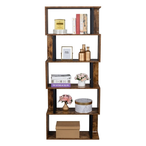 

[US Warehouse] Vintage Industrial Style S-Shaped Bookshelf with 5 Tier Display Shelf, Size: 74.93x29.97x177.8cm