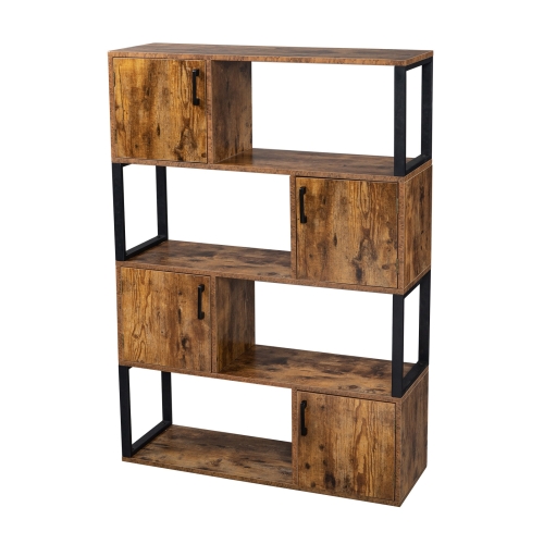 

[US Warehouse] Vintage Industrial Style Bookshelf with 4 Lockers, Size: 89.92x29.97x126.24cm