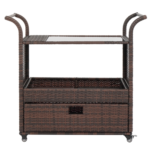 

[US Warehouse] Outdoor Patio Wicker Rattan Serving Bar Cart Sideboard with Wheels, Size: 102x47x93cm