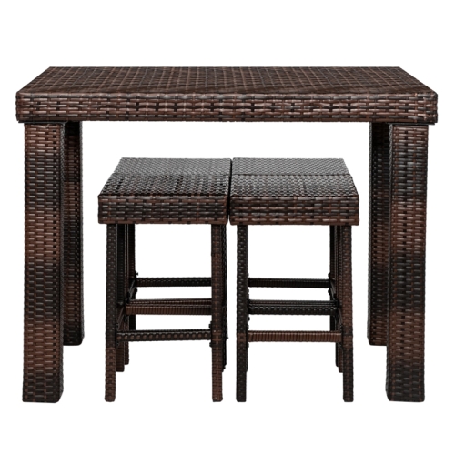 

[US Warehouse] 5 in 1 Iron Frame PE Rattan Bar Table And Chairs Set