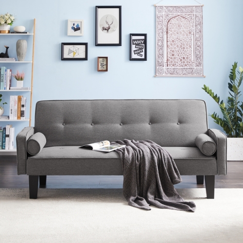 

[US Warehouse] Linen Fabric Modern Convertible Sofa Bed with Removable Armrests, Size: 71.65x29.92x30.71 inch (Light Grey)