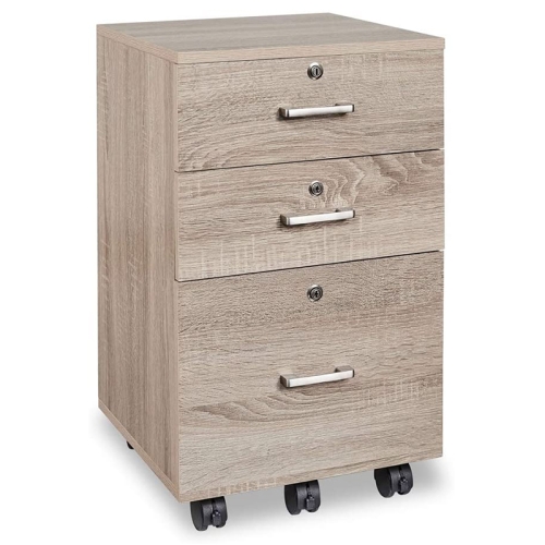 

[US Warehouse] Rolling Wood File Cabinet with Lock & 3-Drawer, Size: 15.7x15.7x26 inch