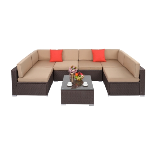 

[US Warehouse] 7 in 1 PE Rattan Sofa Combination Home Set