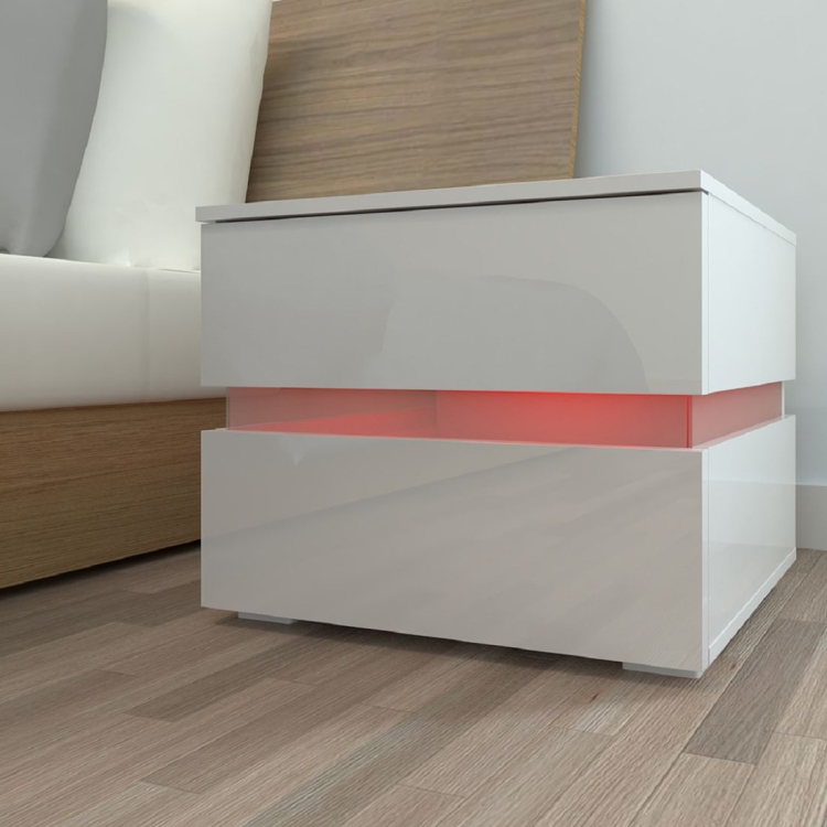 

[UK Warehouse] RGB LED Double Drawer Bedside Cabinet, Size: 60x39x47cm
