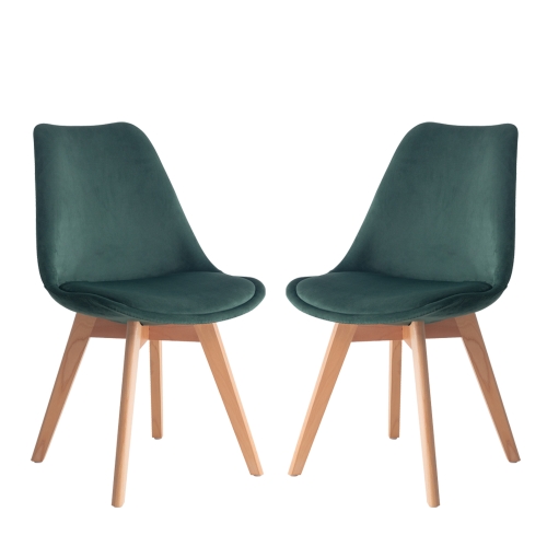 

[EU Warehouse] 2 PCS Tulip Flannel Retro Design Wooden Chair Kitchen Dining Chair Office Chair, Size: 49 x 51 x 60 cm(Dark Green)