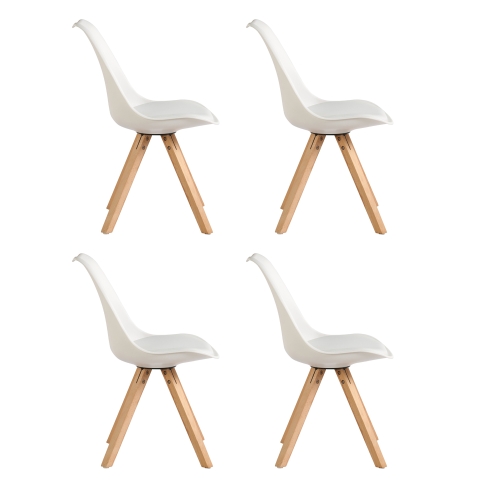 

[EU Warehouse] 4 PCS White Tulip Solid Wood Beech Square Leg Chair Retro Design Thickened Dining Table Chair, Size: 54 x 48 x 46 cm(White)