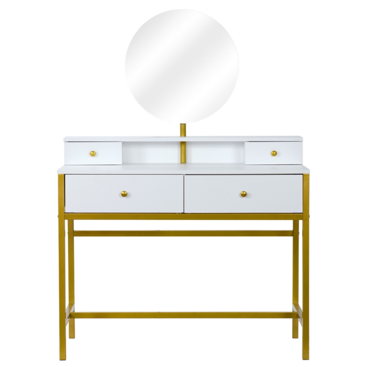 

[US Warehouse] Steel Frame Dressing Table with Mirror & 4 Drawers