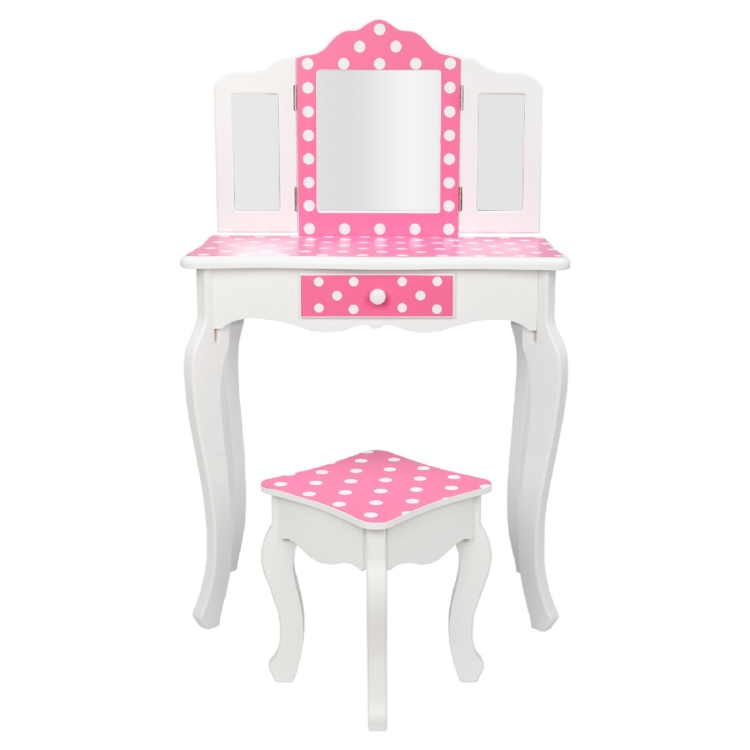 

[US Warehouse] Children Dressing Table with Tri-fold Mirror Single-drawing Curved Feet(Pink)