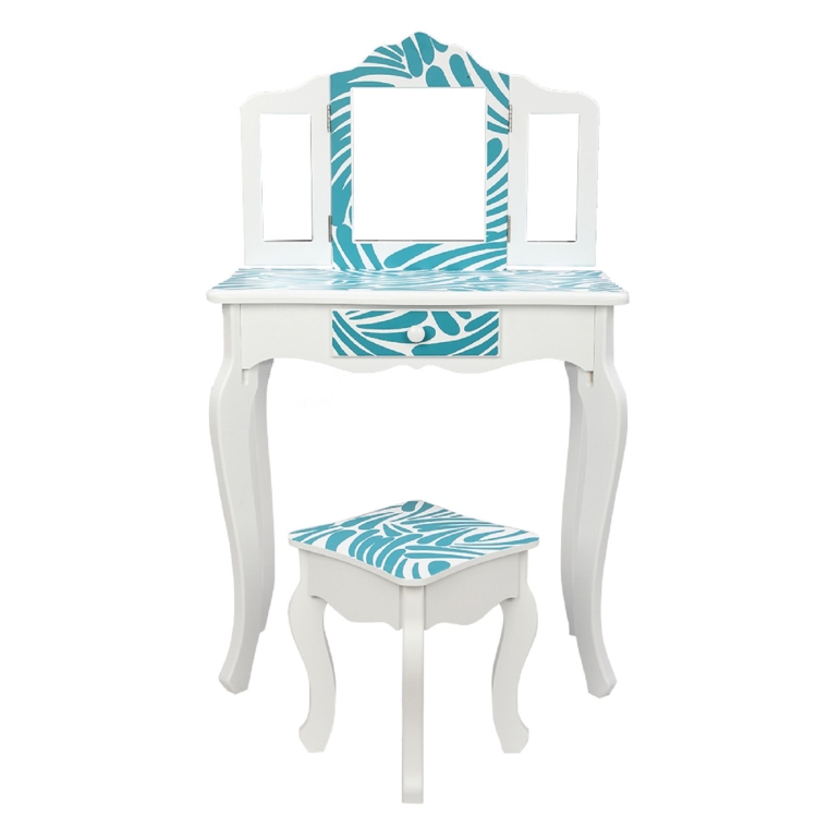 

[US Warehouse] Children Dressing Table with Tri-fold Mirror Single-drawing Curved Feet(Blue)