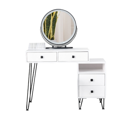 

[US Warehouse] Bedroom Iron Dresser with Solid Wood Makeup Desk Storage Cabinet & Stool(White)
