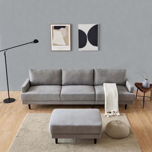 

[US Warehouse] L Shape Modern Fabric 3 Seater Sofa with Ottoman(Grey)