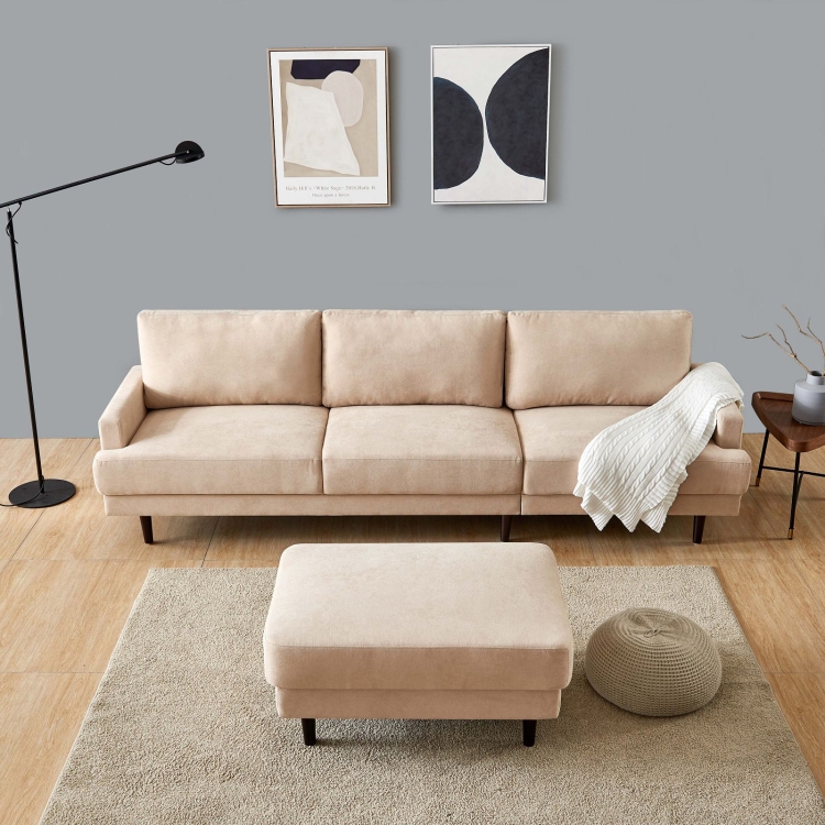 

[US Warehouse] L Shape Modern Fabric 3 Seater Sofa with Ottoman(Beige)