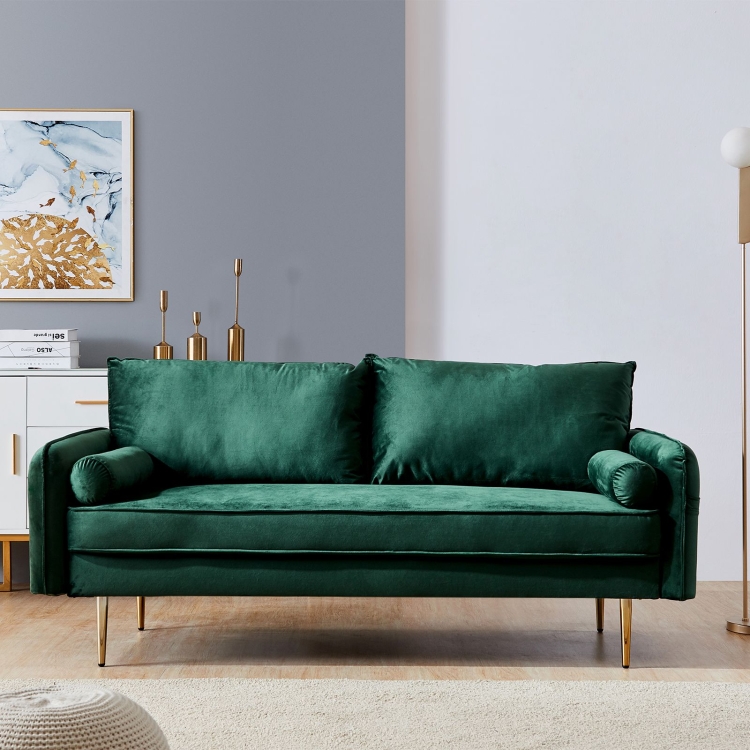 

[US Warehouse] Velet Fabric Double Sofa with Pocket, Size: 71x32.3x32.3 inch(Green)