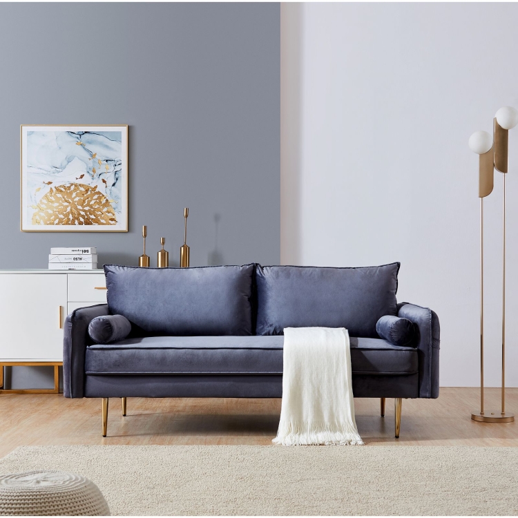 

[US Warehouse] Velet Fabric Double Sofa with Pocket, Size: 71x32.3x32.3 inch(Grey)