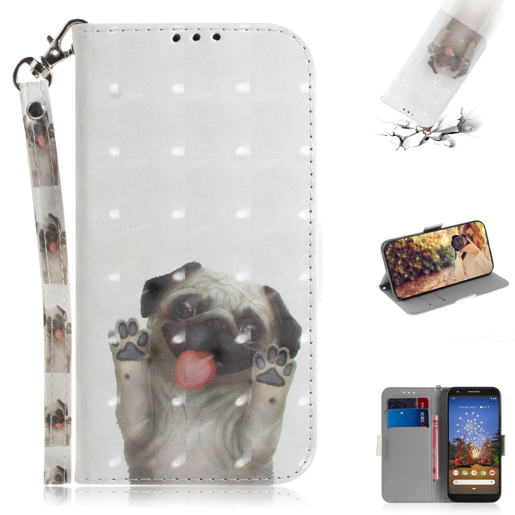 

3D Painting Pug Pattern Coloured Drawing Horizontal Flip Leather Case for Google Pixel 3a XL, with Holder & Card Slots & Wallet