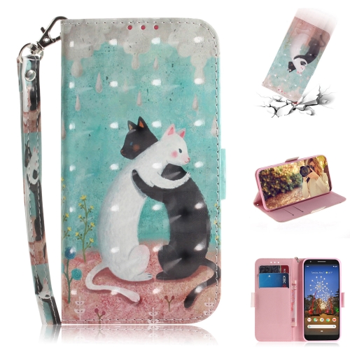 

3D Painting Black White Cat Pattern Coloured Drawing Horizontal Flip Leather Case for Google Pixel 3a XL, with Holder & Card Slots & Wallet