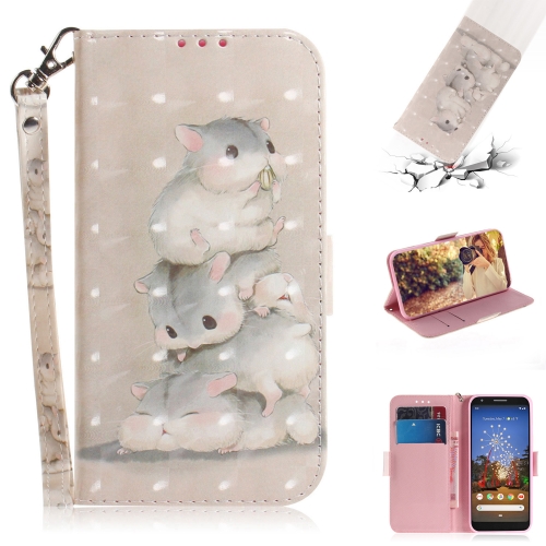 

3D Painting Three Squirrels Pattern Coloured Drawing Horizontal Flip Leather Case for Google Pixel 3a XL, with Holder & Card Slots & Wallet