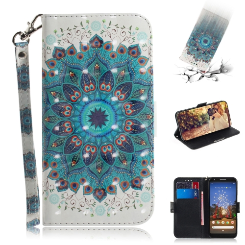 

3D Painting Peacock Wreath Pattern Coloured Drawing Horizontal Flip Leather Case for Google Pixel 3a XL, with Holder & Card Slots & Wallet