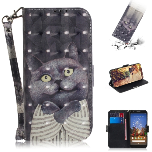 

3D Painting Embrace Cat Pattern Coloured Drawing Horizontal Flip Leather Case for Google Pixel 3a XL, with Holder & Card Slots & Wallet