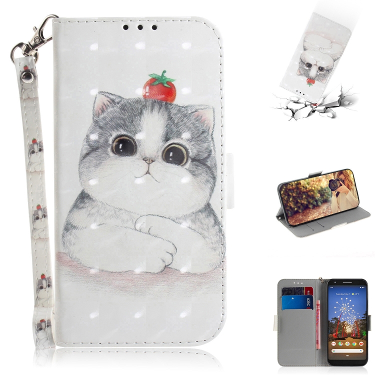 

3D Painting Cute Cat Pattern Coloured Drawing Horizontal Flip Leather Case for Google Pixel 3a, with Holder & Card Slots & Wallet