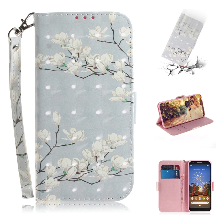 

3D Painting Mognolia Pattern Coloured Drawing Horizontal Flip Leather Case for Google Pixel 3a, with Holder & Card Slots & Wallet