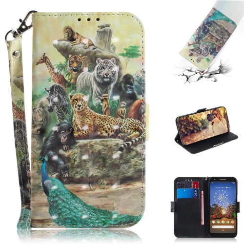 

3D Painting Zoo Pattern Coloured Drawing Horizontal Flip Leather Case for Google Pixel 3a, with Holder & Card Slots & Wallet