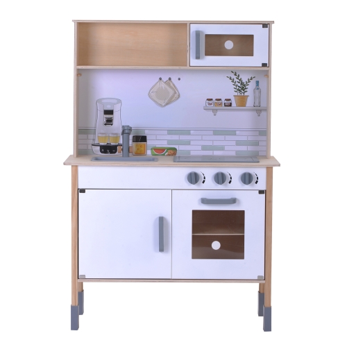 

[JPN Warehouse] Children Mini Kitchen Toy Wooden Locker with Sink & Stoves & Microwave & Oven