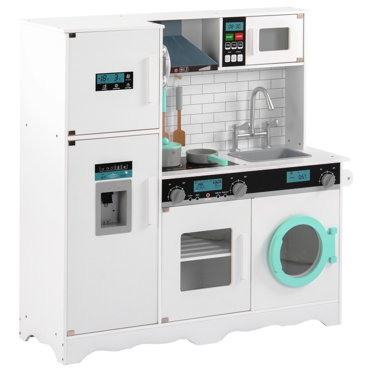 

[UK Warehouse] Wooden Large Children Kitchen Toy Simulation Kitchen with Telephone & Refrigerator & Sink & Microwave Oven & Oven & Washing Machine Function(White)