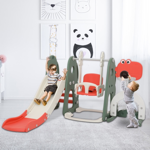 

[US Warehouse] LALAHO 5 in 1 Children Dinosaur Slide Swing Set, Size: 76.7 x 68.9 x 41.3 inch