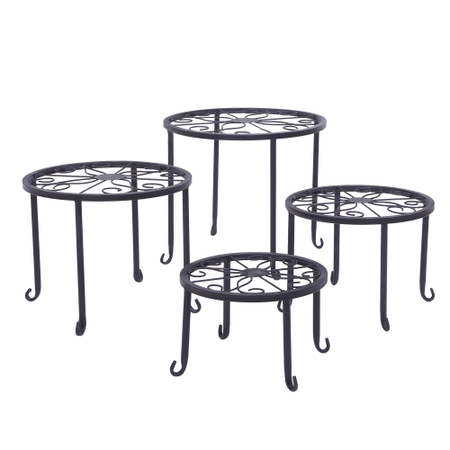 

[US Warehouse] 4 PCS / Set Round Pattern Iron Plant Shelves(Black)