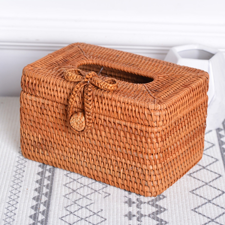 

ZJH01 Bow Restaurant Desktop Rattan Braided Tissue Storage Box Case