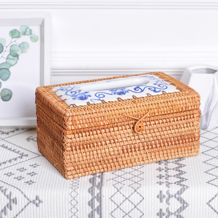 

ZJH01 Ceramics Restaurant Desktop Rattan Braided Tissue Storage Box Case