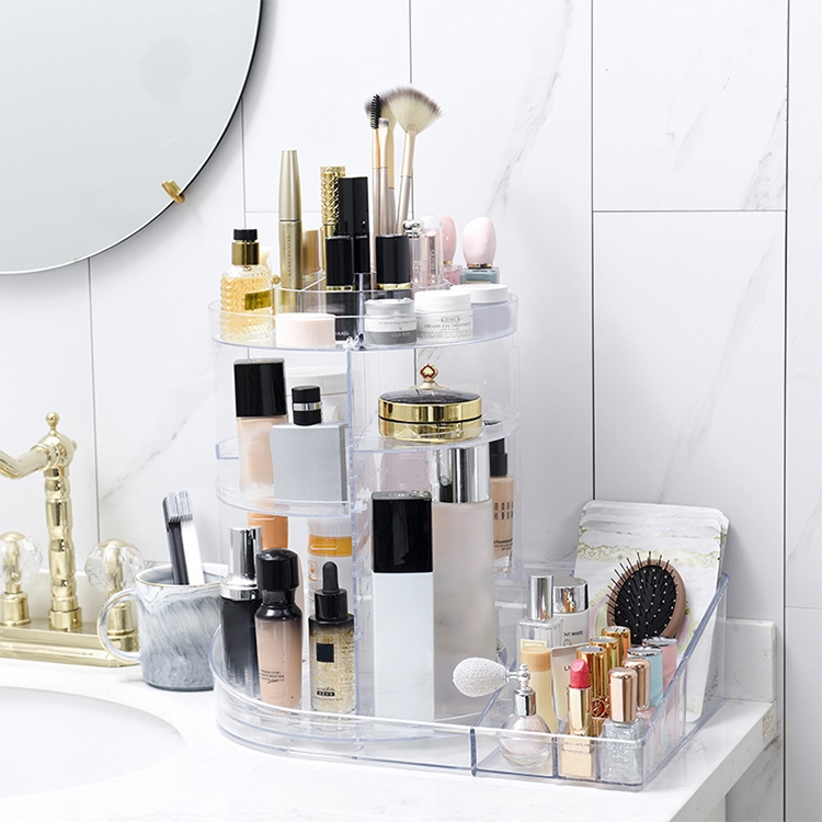 

360 Degree Rotating Makeup Box Transparent Lipstick Multi-function Desktop Cosmetics Shelf Storage Box (Transparent)