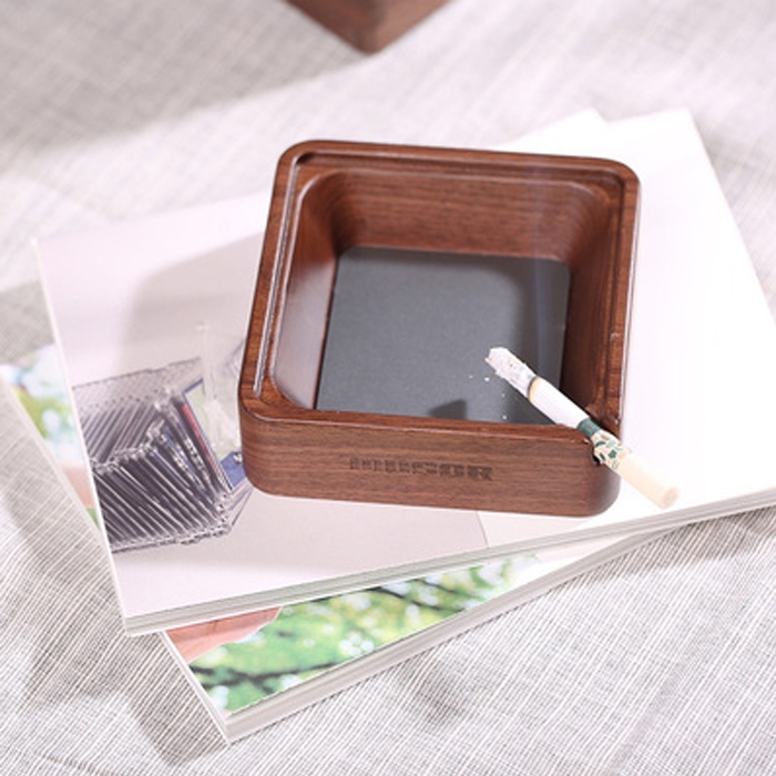 

Creative Gift Solid Wood Walnut Ashtray,Glass Cover With Single Slot