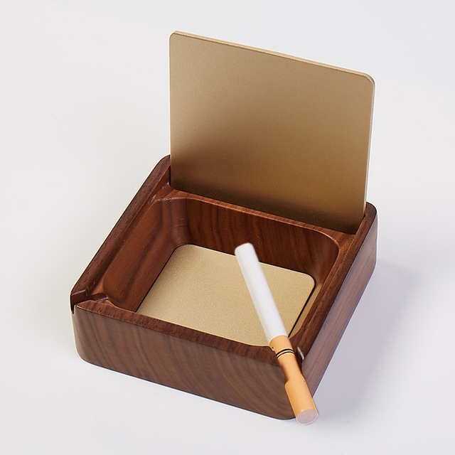 

Creative Gift Solid Wood Walnut Ashtray,Double Slot Metal