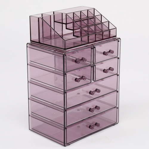 

[US Warehouse] 2 PCS / Set Plastic Cosmetics Storage Rack with 7 Large Drawers (Purple)