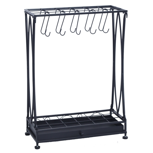 

[US Warehouse] Removable Metal Umbrella Stand Holder With 10 Hooks & Tray, Size: 50x24x70cm