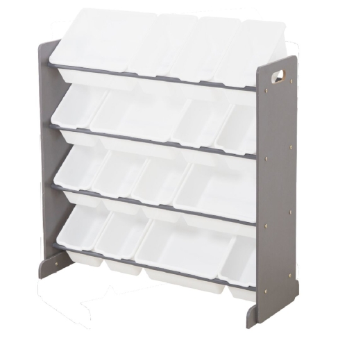

[UK Warehouse] 4-layer 16-compartment Toy Storage Rack, Gray Frame + All White Plastic Basket